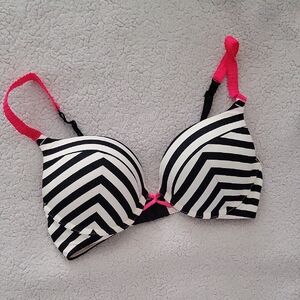 Victoria's Secret Bombshell Push Up Bra Striped Black and Pink Women's Bra 32B